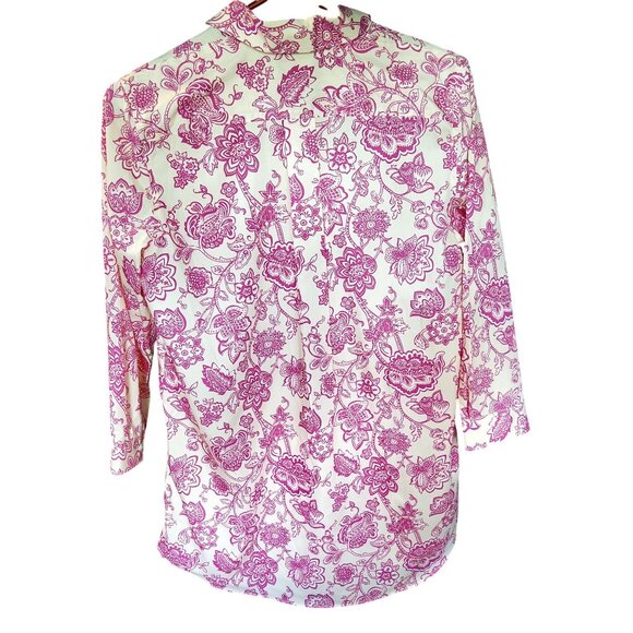 Lands End Womens No Iron Supima Shirt 6T Floral Print Pink & White Long Sleeve - Picture 8 of 10